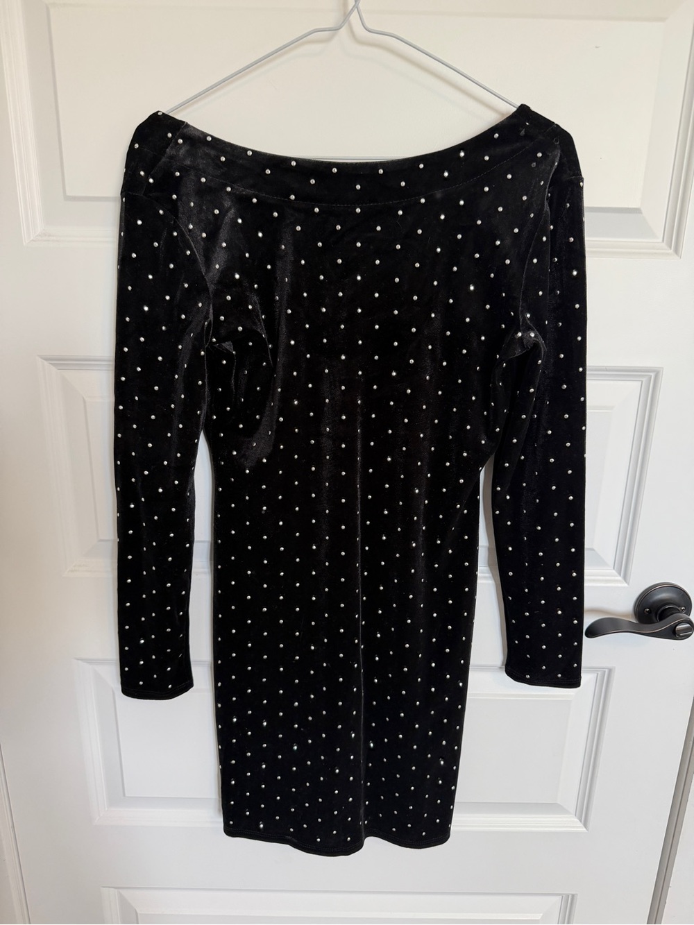 H&M Black Velvet Long-Sleeve Dress with Silver Studs
